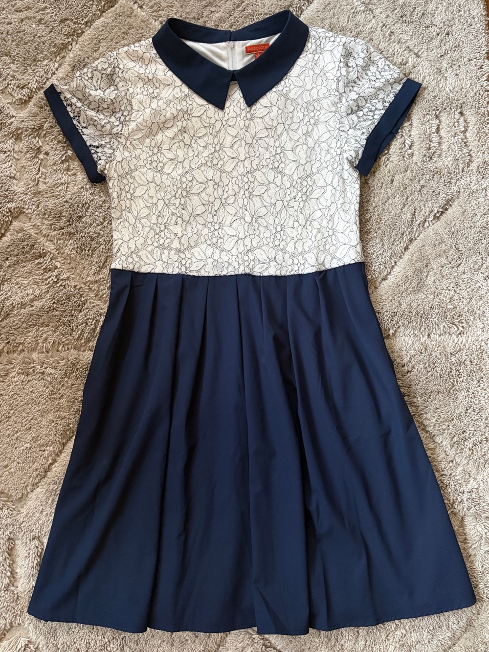 ModCloth White and Blue Lace Fit & Flare Peter Pan Collar Mini Dress, EUC!